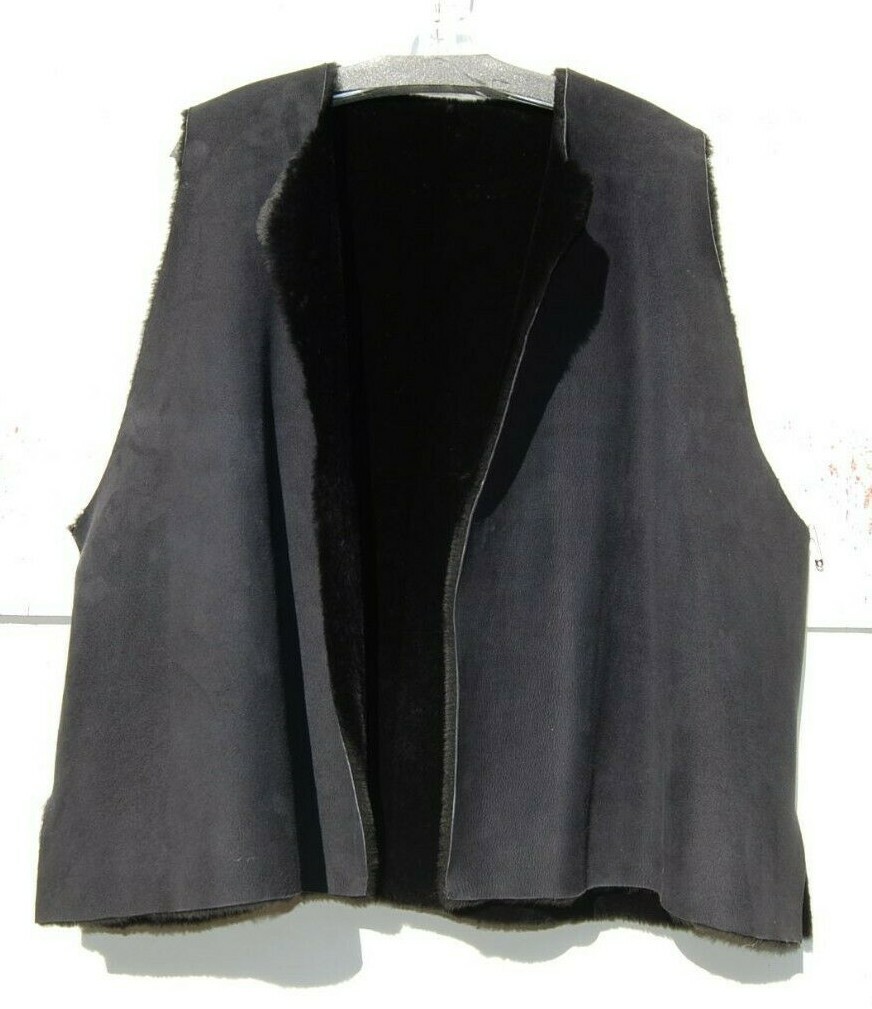 SALE! NWT Eskandar NAVY/BLACK Mid Weight Leather Shearling Waist Coat Vest (1) image 4