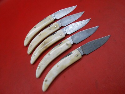 Custom Handmade Pattern Damascus Pocket knife Bone Ggrip 5 Pcs F247