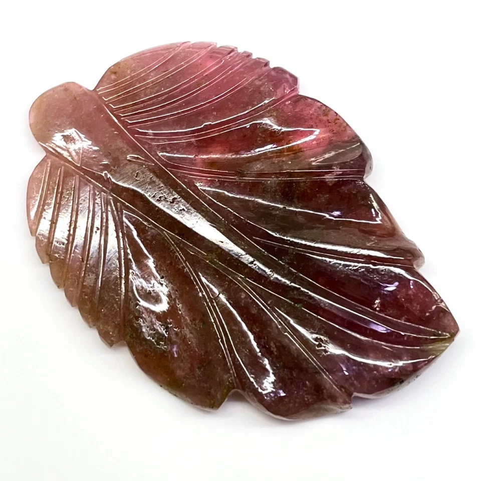 138 Cts Natural Carved Tourmaline Leaf 68x46mm Huge Bi Color Loose Gemstone - Image 3 of 4