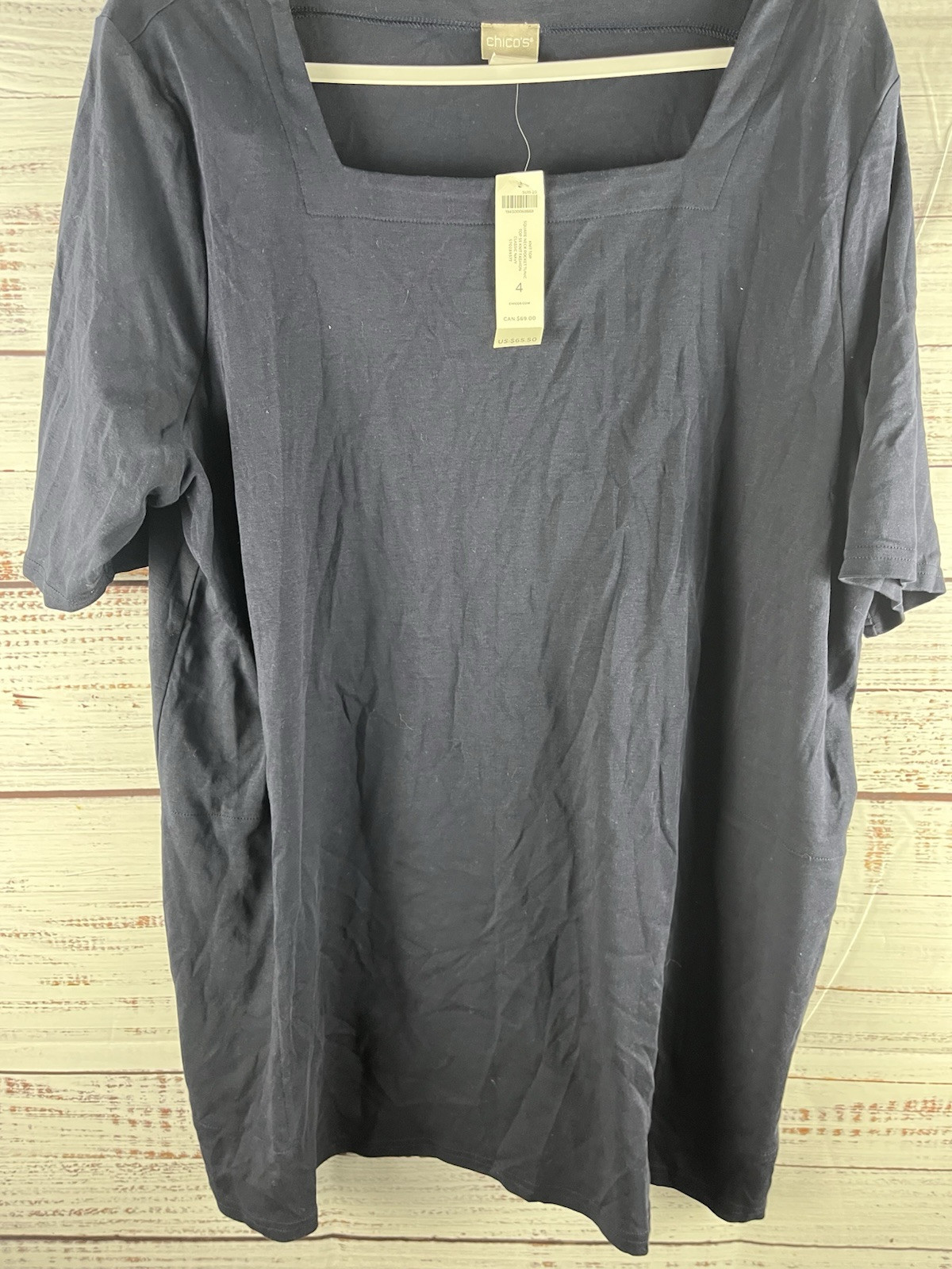Chicos Knit Tunic Top Women’s 4 XXL Navy Blue Liquid stretch minimalist Soft New