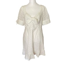 Boohoo Womens US 12 Mini Dress Ivory Knot Front Broderie Anglais Vneck Fit Flare