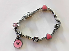 Girls Princess Silver Charm Bracelet With Pink Heart Flower Beads