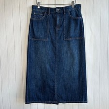 Ralph Lauren size 8 denim jean maxi skirt blue dark wash 100 cotton back slit