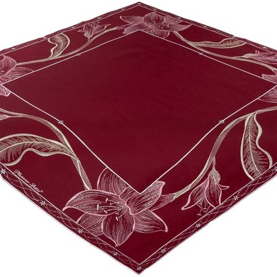Tischdecke Weihnachten Plauener Spitze Mitteldecke Rot Stickerei Amaryllis 84x84