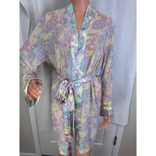 Delicates pastel floral silky semi sheer soft robe with ties Size L