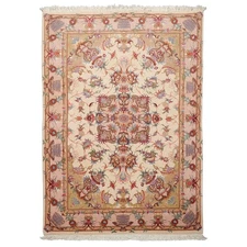 3'5''x5' Hand Knotted Wool & Silk Ivory Tabrizz Traditional 200 KPSI Area Rug