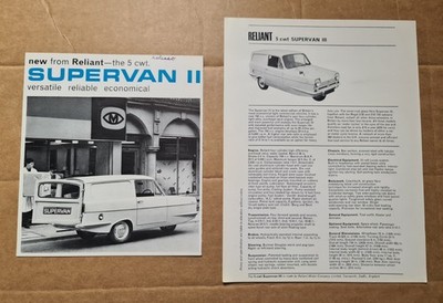 Reliant Regal Supervan II Prospekt & Supervan III Datenblatt um 1968/69
