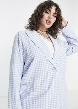 Heartbreak Plus oversized blazer co-ord in blue gingham, Women’s, UK 18