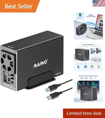 Dual Bay Hard DriveEnclosure with Cooling Fan for 2.5/3.5 inch SATA SSD/HDD, ...