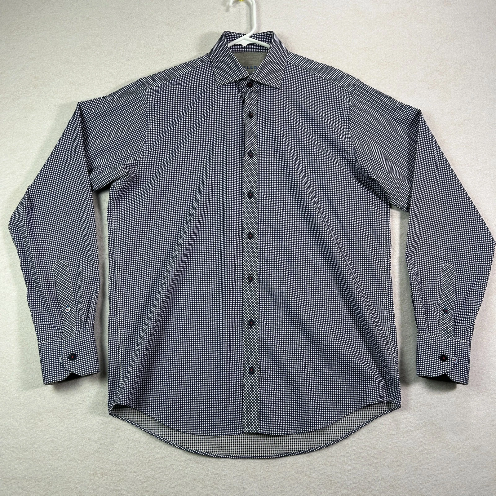 Twillory Men's Shirt Medium 15.5 Blue Check Plaid Long Sleeve Button Up Stretch