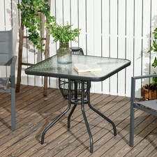 Square Patio Table, Glass Top Garden Table with Umbrella Hole