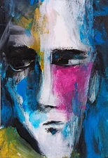 Original Hand-Painted ACEO – Acrylic Abstract Expressionism Face Portrait