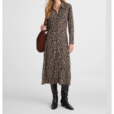 Madewell Brown Speckled Print Long Sleeve Midi Shirtdress Size 2 NW723