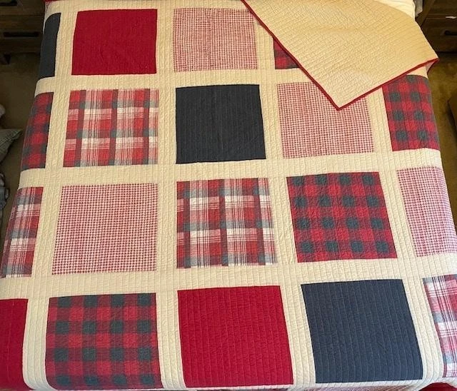 Conjunto de colcha Woolrich Cal King 3 peças xadrez vermelho patchwork 2 fronhas 110 pol. x 96 pol. - Imagem 3 de 4