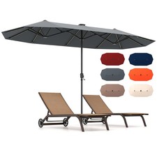 13 FT Double-sided Patio Umbrella with Solar Lights, Crank Handle Grey 