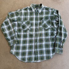 1980s JCPENNEY GREEN PLAID PATTERNED VINTAGE LONG SLEEVE FLANNEL SHIRT LARGE