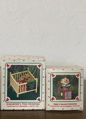 Hallmark Ornament Set 1987 Grandchild Baby s First Second Christmas