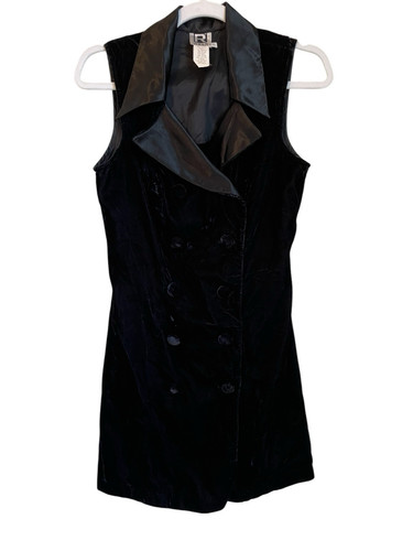 Rampage Vintage 90s Y2K Sleeveless Black Velvet Double Breasted Mini Dress Sz 7