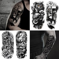 82 Sheets Temporary Tattoos for Men  Women   3D Half Sleeve Black Lion Wolf