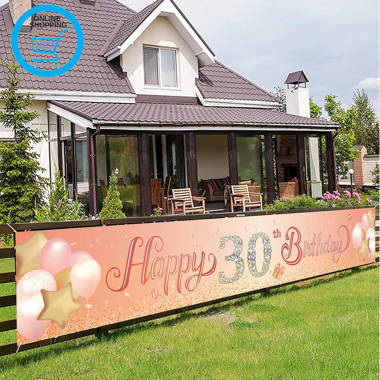 Happy 30Th Birthday Banner,30Th Birthday Decoration Rose Gold,Party Backdrop Ban