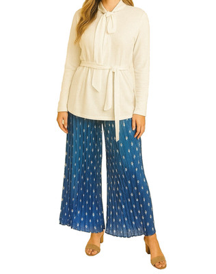 Ces Femme Women s Wide Leg High Rise Pants Blue Size Small Elastic Waist Comfy C