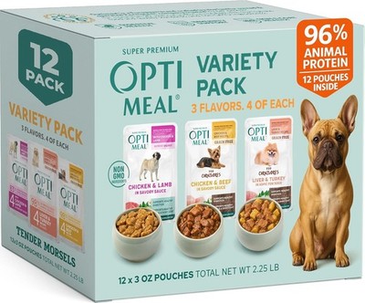 Optimeal Small Breed Wet Dog Food Variety Pack, 3 oz Pouches, 12-Pack