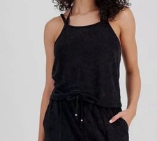 Miken Juniors' Cropped Velour Swim Cover-Up Tank Top Black XS NWT