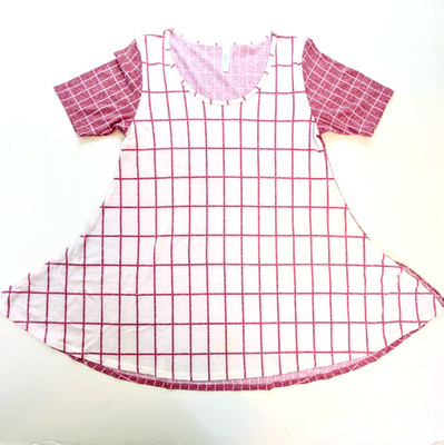 LuLaRoe Perfect T XS Extra Small Color Block Grid Print Mauve White Top NWT