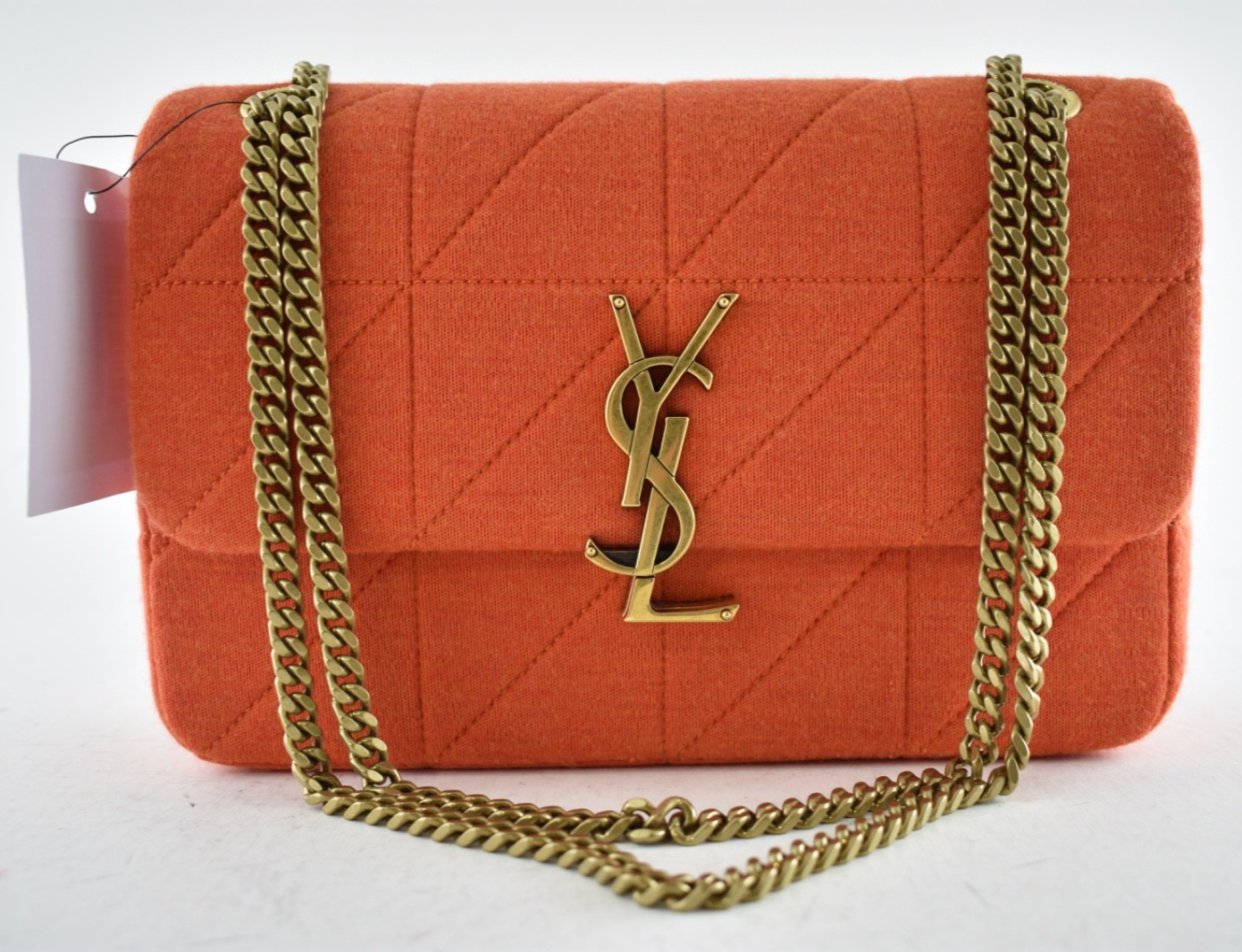 Borsa a tracolla Saint Laurent media Jamie Lock catena arancione calendula brillante jersey