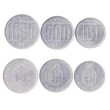 Argentine 3 Coin Set 100 500 1000 Australes | Laurel Wreath | 1990 - 1991
