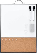 Small Whiteboard Cork-Board - 16" X 12" Portable Aluminum Black Framed Magnetic