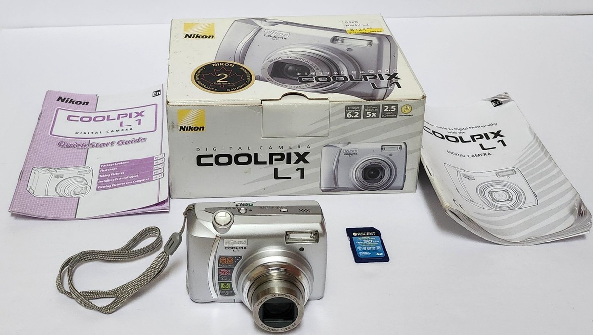 Nikon COOLPIX L1 Digital Camera Silver Tested W/ Memory Card
