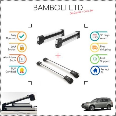 Bamboli 29.5'' Ski Carrier & Silver Cross Bar Set For Subaru Forester 08-13 4pcs
