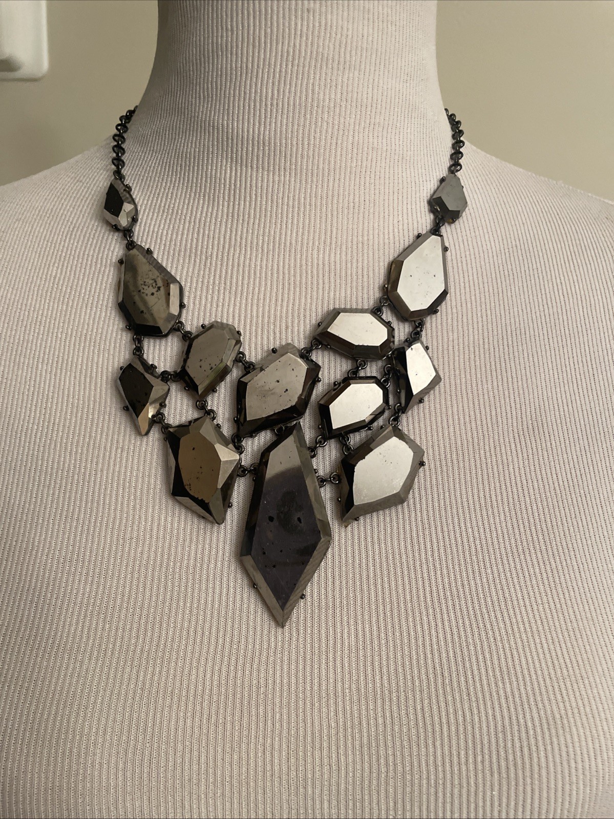 Gunmetal Silver  Mirror Like Bold Statement Neckl… - image 1