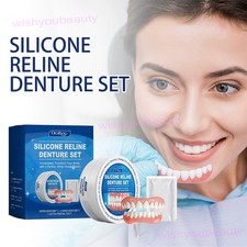 Upper and Lower Silicone Reline Denture Set Instant False Teeth For Men  Women 