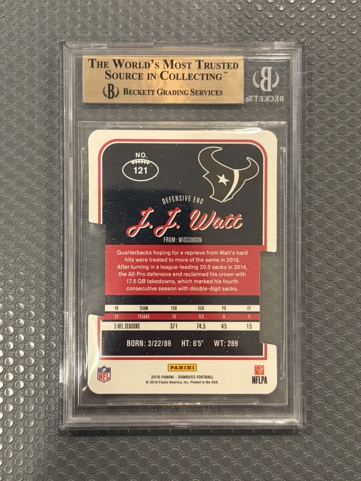 Donruss 2016 negro troquelado JJ vatios 1/1 BGS 9,5 gema como nuevo #121 Texans 1 de 1 J.J. Foto 2 de 2