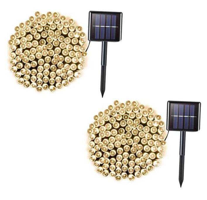 2 Pack 200 LED 85ft Solar String Lights with 8 Modes in Warm White