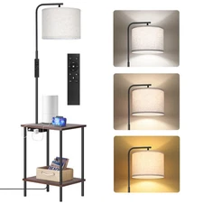 Floor Lamp with Table, End Table with Lamp Attached for Bedroom, Type C Charg...