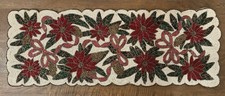 Christmas Poinsettia Beaded Table Runner Centerpiece 13" x 36" Rachel Zoe - NEW