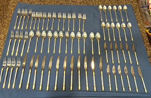 *RARE* Vintage Wallace Sterling Silver & Gold Aegean Weave Flatware Set - 81 Pcs