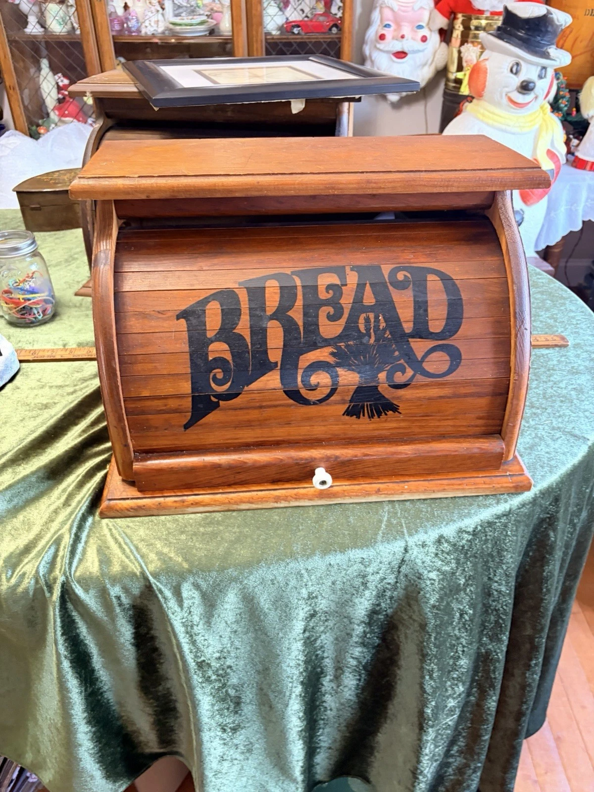 Vintage Wooden Roll Top Bread Box "BREAD" Rustic Farmhouse Country Kitchen Decor