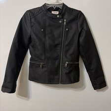 Girls motorcycle jacket sz 11 Faux Leather Zips Spring Jacket Chic Long Sleeve
