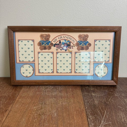 Vintage 90s Oak Frame My Grandson Teddy Bear Themed Photo Collage Frame