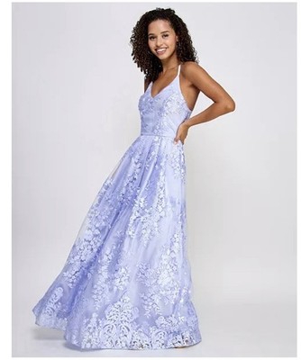 BCX Women s Juniors Floral Embroidered V-Neck Gown Dress Lavender Size 11 NEW 
