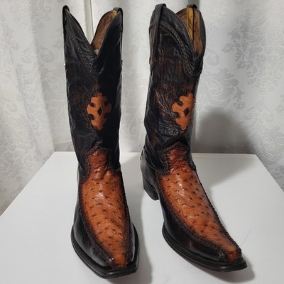 Montana Men s Ostrich Exotic Leather Western Cowboy Boots Sz E 12 Black Cognac 