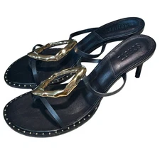 Schutz Women's Amarilis Stiletto Black Gold Sandal Mule Heels New Size 11