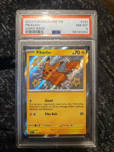 Pokemon TCG Shiny Pikachu Paldean Fates 131/91 English Full Art Graded PSA 8