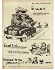 1956 Ethyl Corp Gas Co. Print Ad road birds No-See Gull comic art Eric Gurney