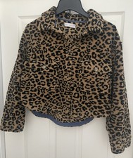 Zara Youth Leopard Print Chunky Fleece Crop Oversized Jacket No Pilling