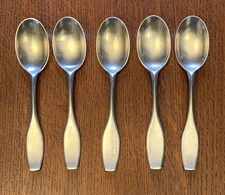 5 DANSK FAIRWIND 1950's Danish/German Made Stainless Place/Oval Soup Spoons